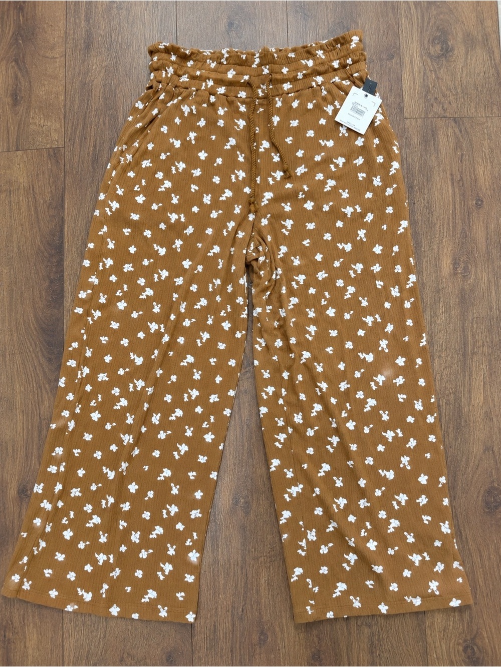 O'Neill Rust Brown Floral Ribbed Wide-Leg Pull-On Flowy Boho Pants